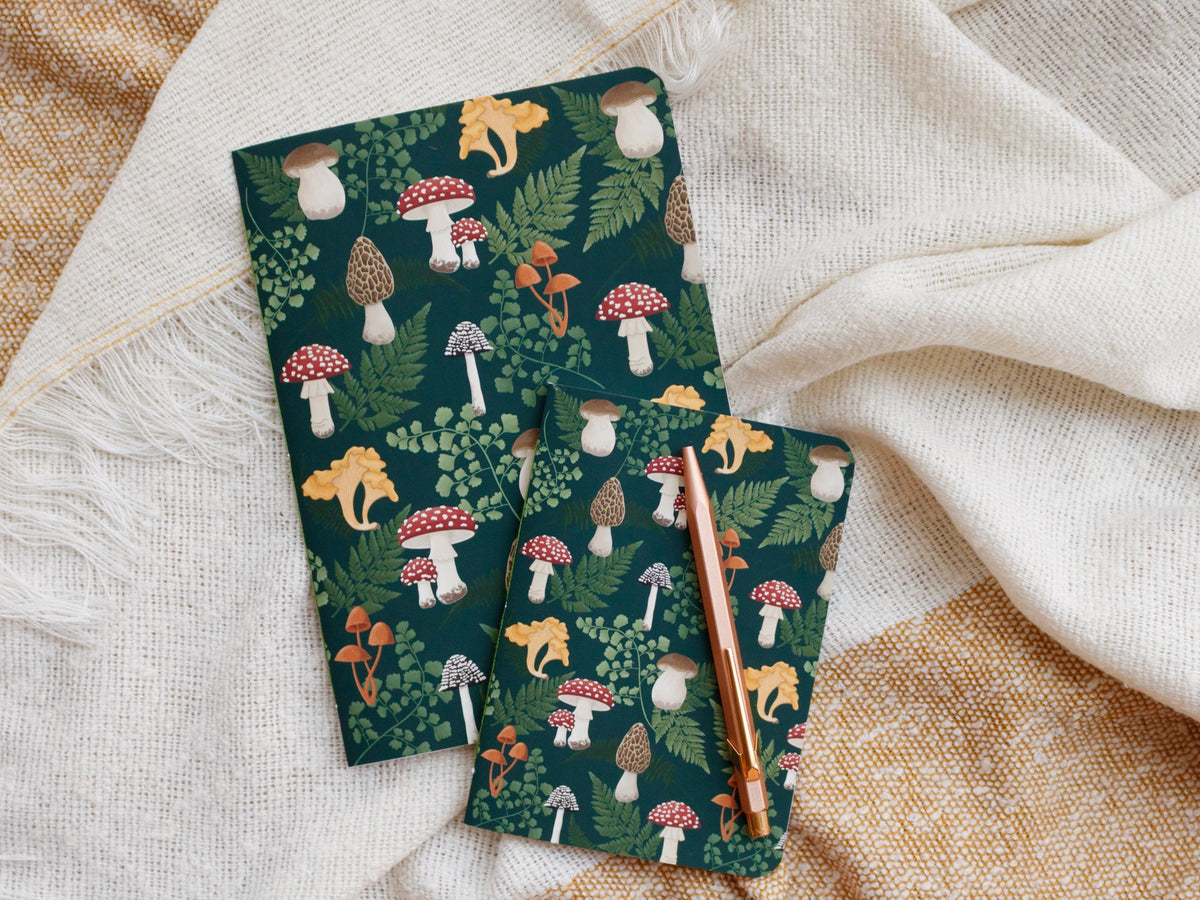 A5 Handmade Notebook with Mushroom &amp; Fern Design