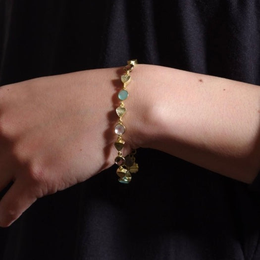 Gold Sara Mixed Gemstone Bracelet Pariba Onyx, Smoky Quartz &amp; Rose Quartz