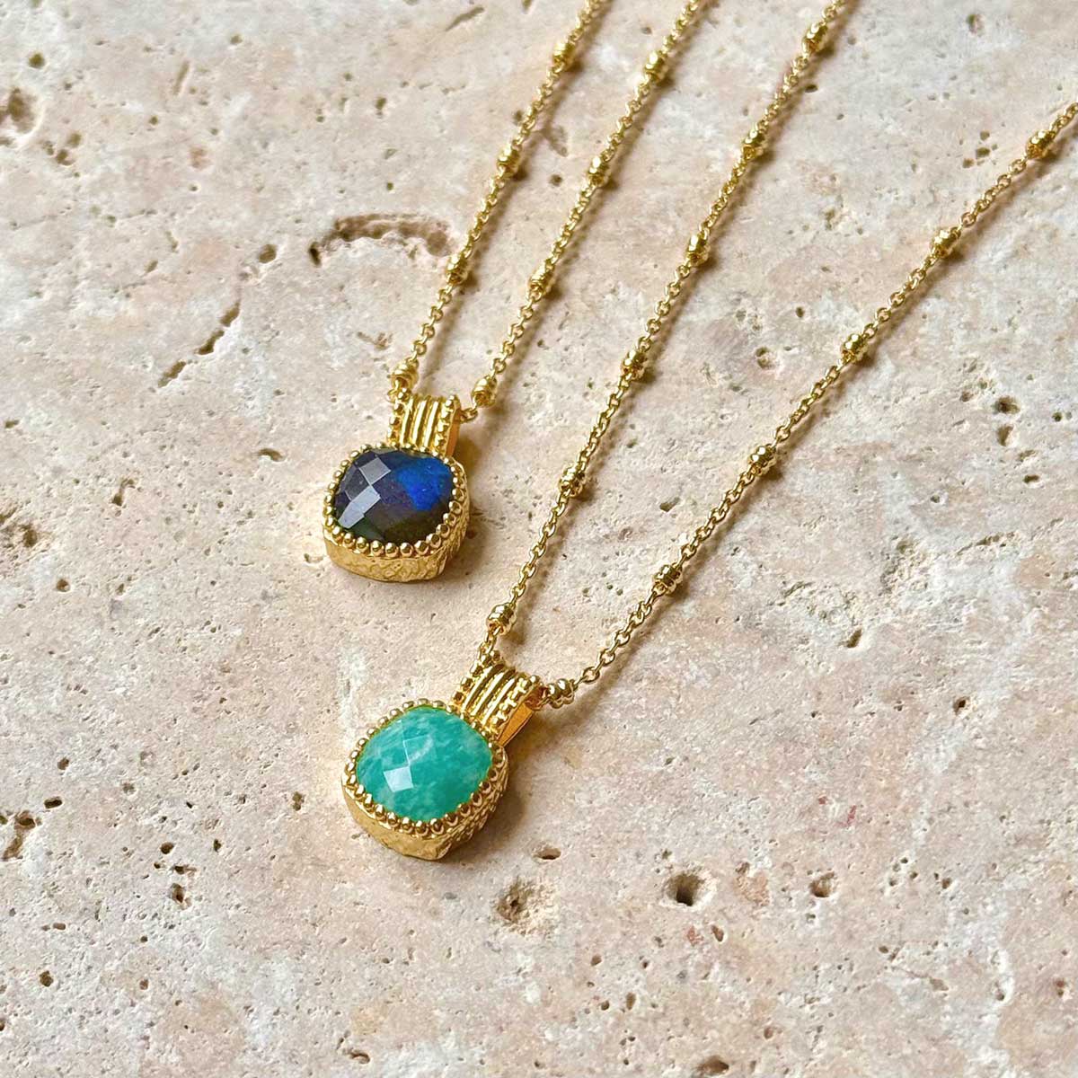 Tetra Square Labradorite Pendant in Gold