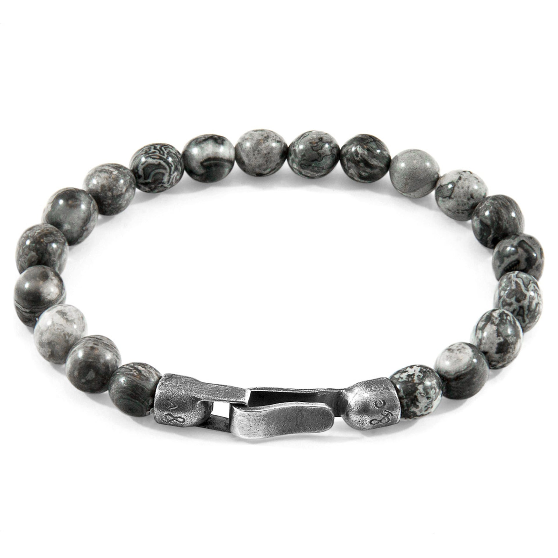 Discover Elegance with the Grey Jasper Nachi Silver & Stone Beaded Bracelet by ANCHOR & CREW at www.brixbailey.com