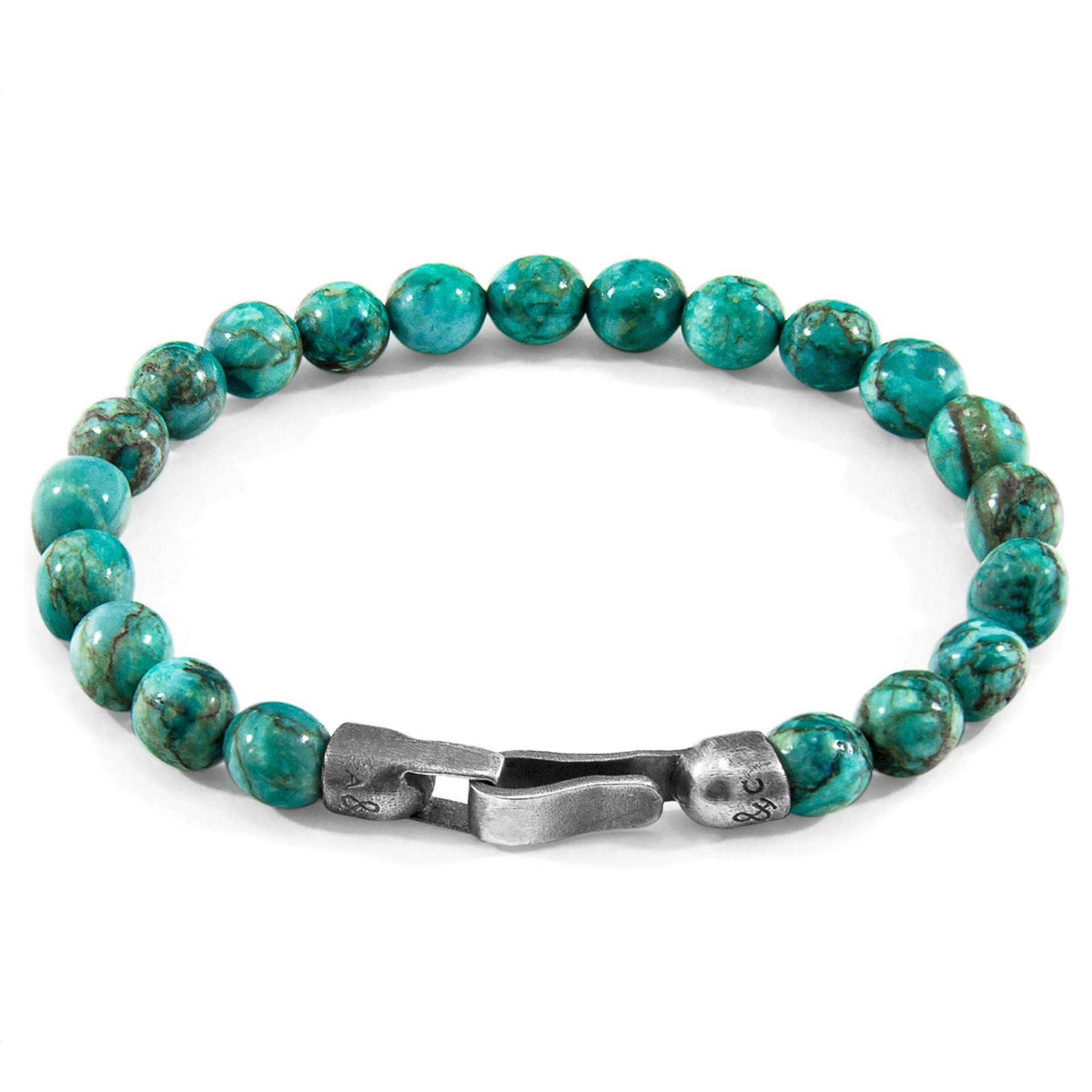 Discover Elegance with the Blue Turquoise Nachi Silver & Stone Beaded Bracelet by ANCHOR & CREW at www.brixbailey.com
