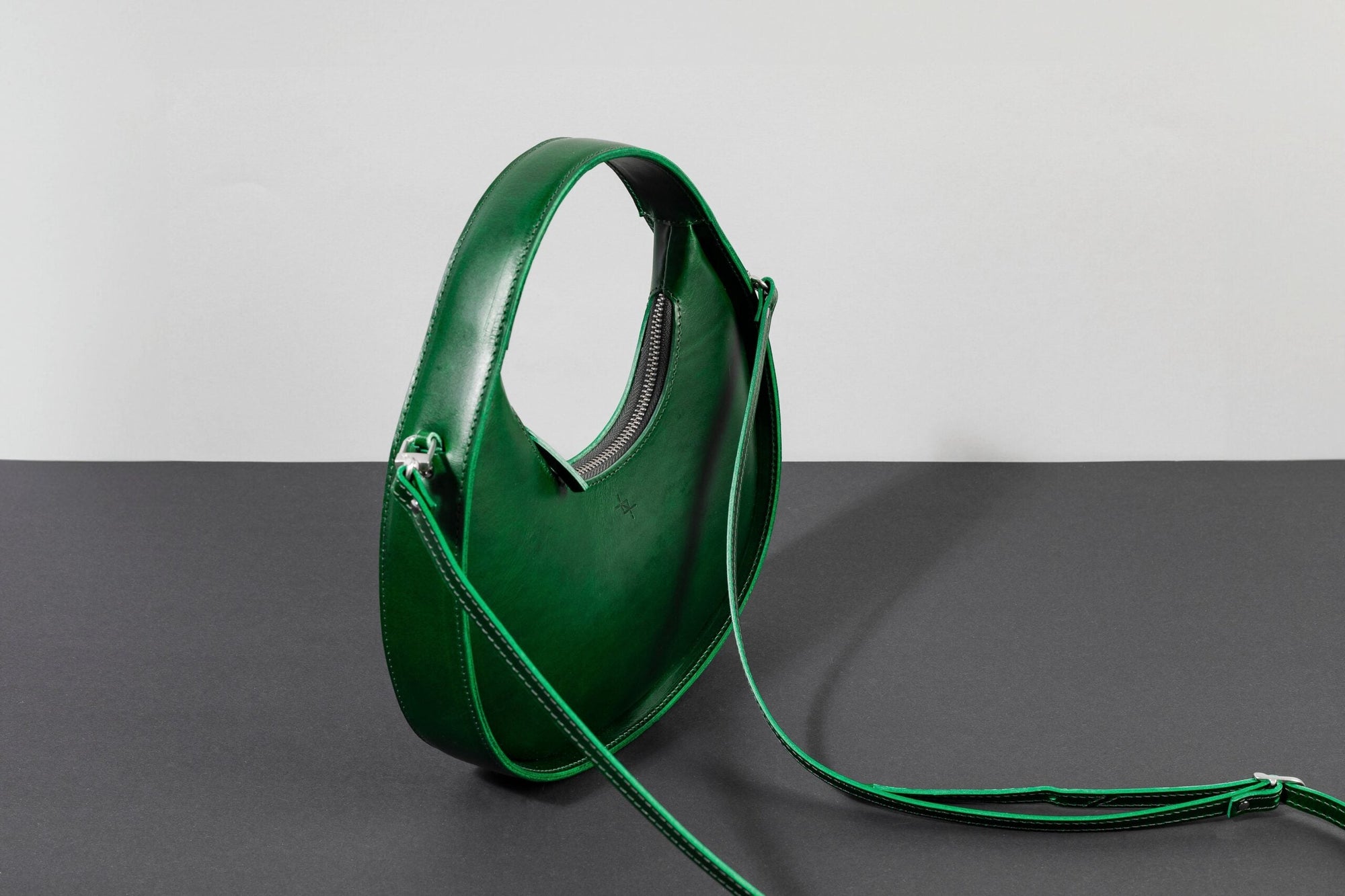 Mini Moon Leather Handbag in Moss