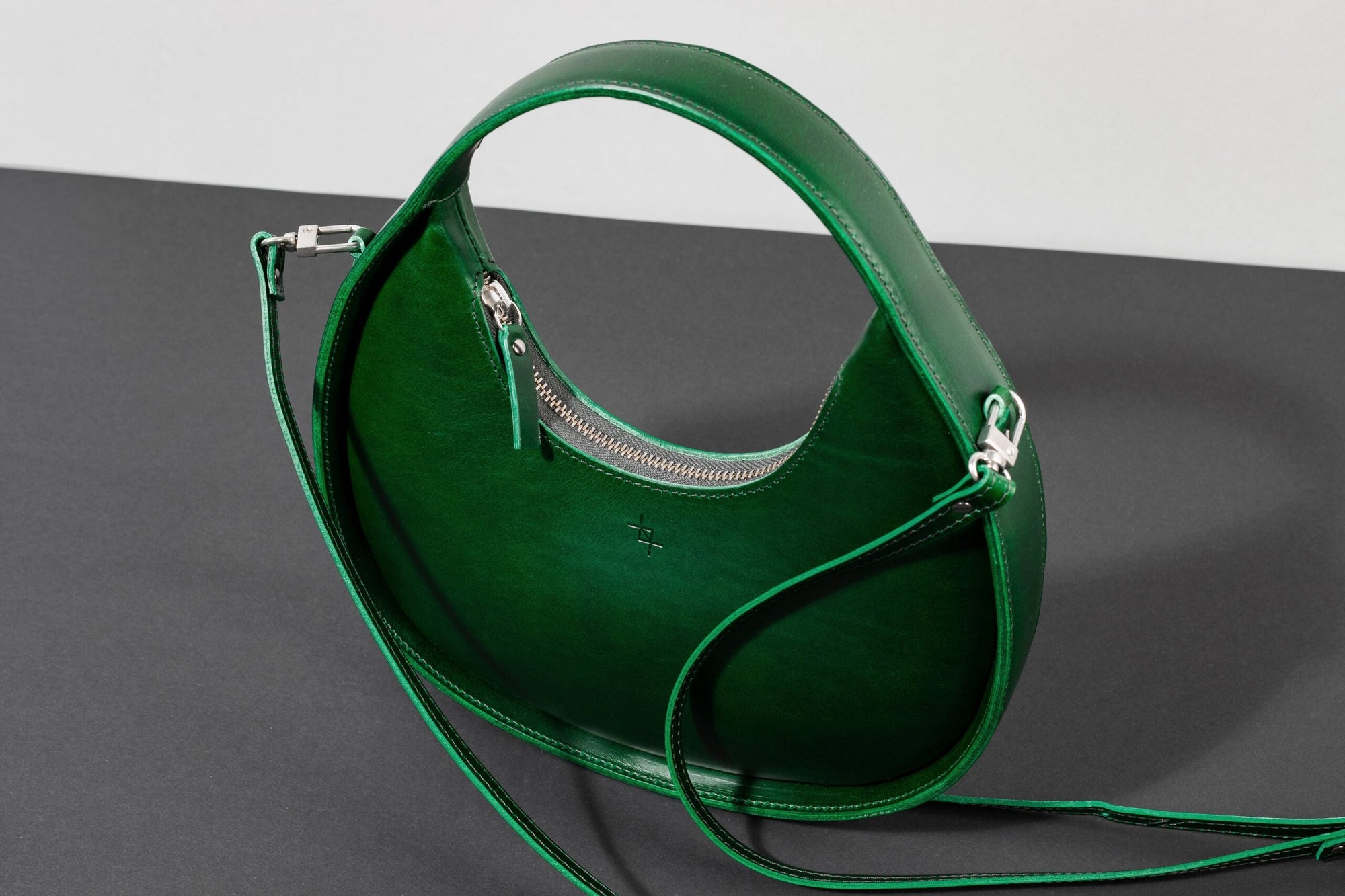 Mini Moon Leather Handbag in Moss