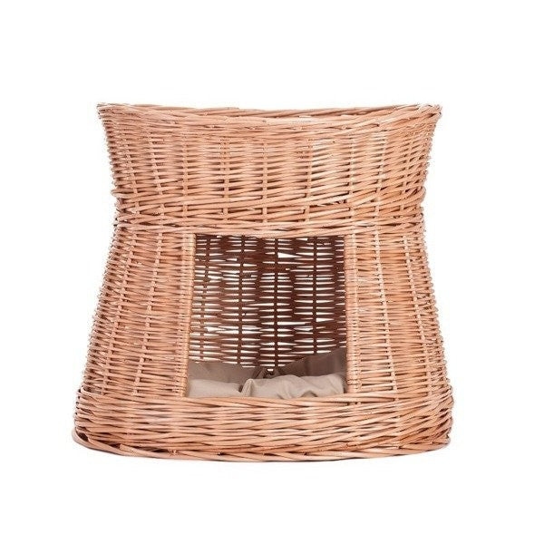 Cozy Natural Wicker Cat House with Cushions