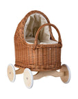 Natural Wicker Doll Pram with Beige Bedding
