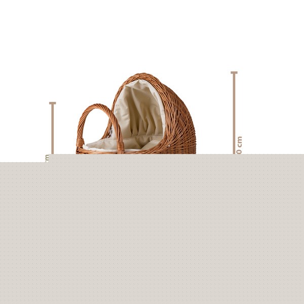 Natural Wicker Doll Pram with Beige Bedding