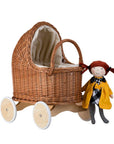 Natural Wicker Doll Pram with Beige Bedding