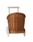 Natural Wicker Doll Pram with Beige Bedding