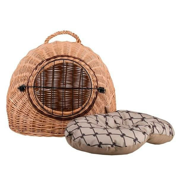 Cozy Natural Wicker Pet Carrier with Cushion