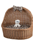 Cozy Natural Wicker Pet House with Soft Cushion
