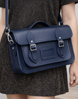 Handmade Leather Satchel - Navy Blue