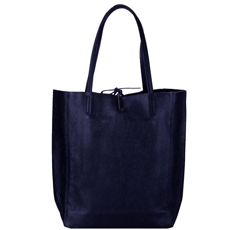 Navy Blue Pebbled Leather Tote Shopper - Brix + Bailey