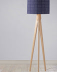 Navy Blue Drum Lampshade, White Geometric Line Design Shade for Table, Floor or Ceiling Pendant Light
