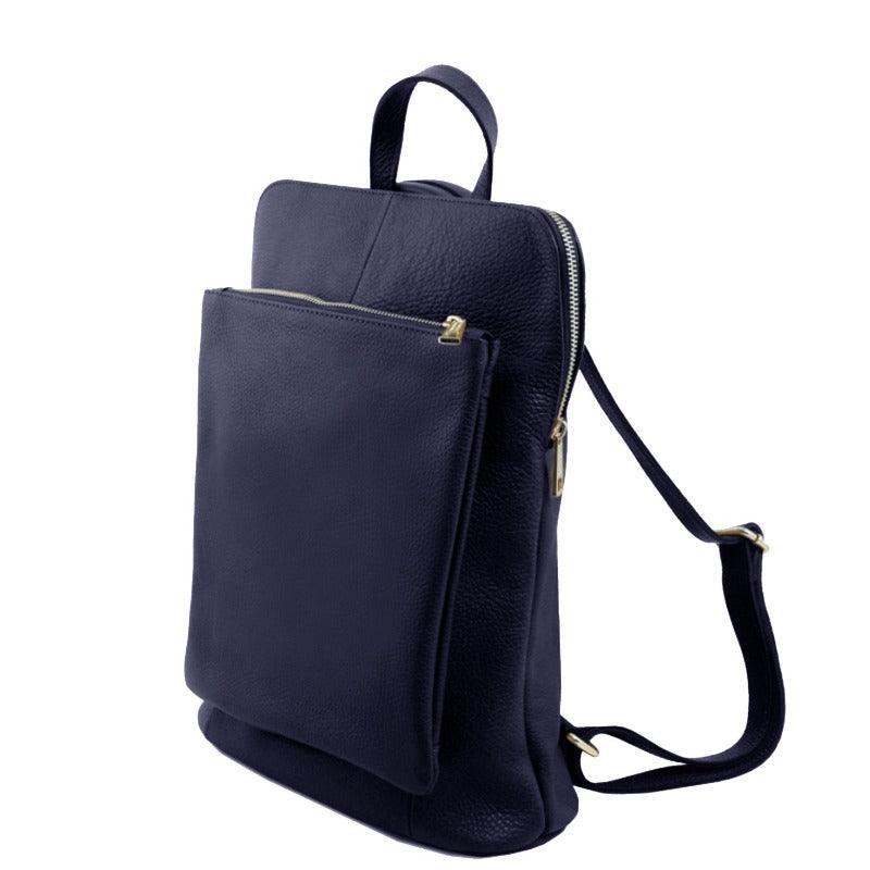 Navy Pocket Ethical Leather Backpack