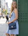 Handmade Leather Sugarcube Handbag - Navy