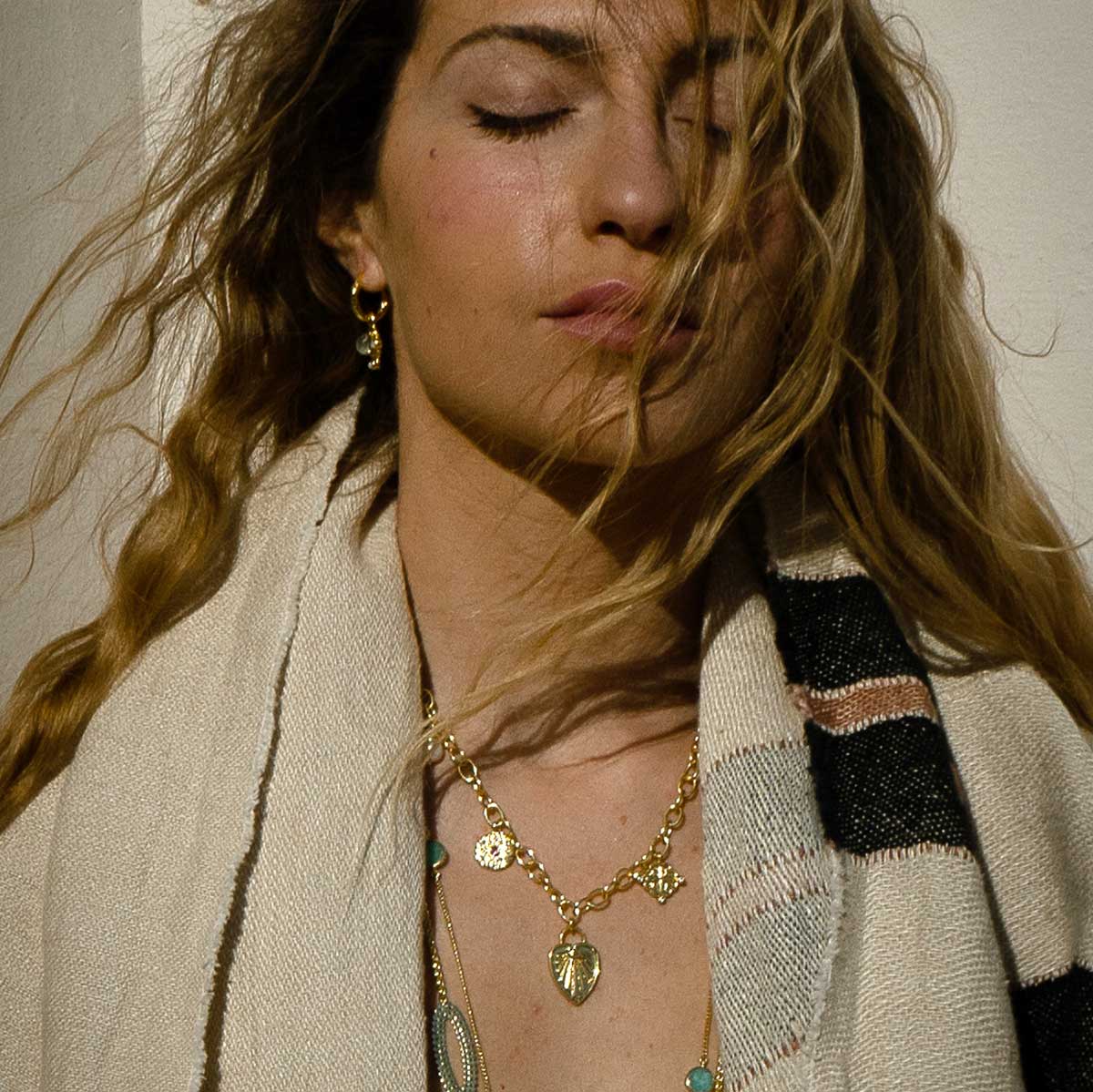 Janus Gold Charm Necklace: Pearl, Pink Zircon &amp; Mother of Pearl