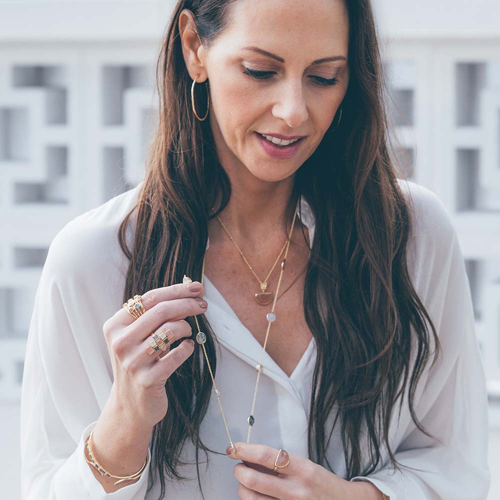 Penelope Multi-Stone Necklace Silver: Pariba Onyx, Labradorite &amp; Moonstone