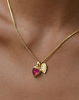 Trillion Doublet Pendant Necklace with Palm Leaf: Pyrite with Rhodolite Quartz