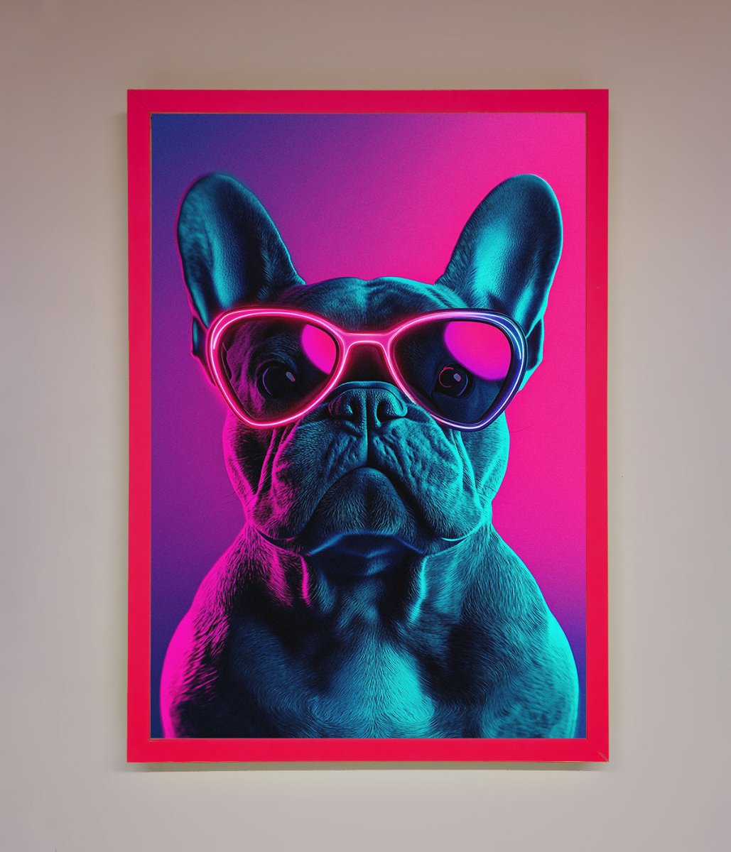 Neon French Bulldog Framed Wall Art