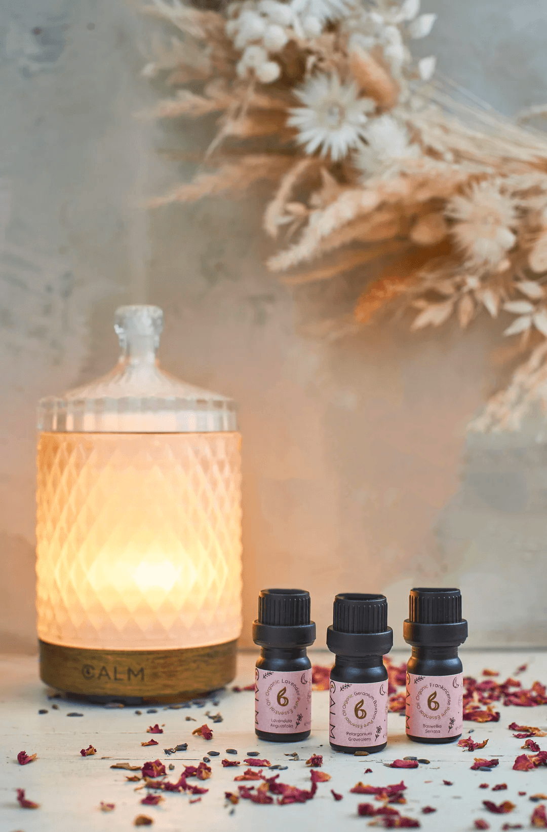 Geo Cut Glass Aroma Diffuser with Rest Calm Oil Set