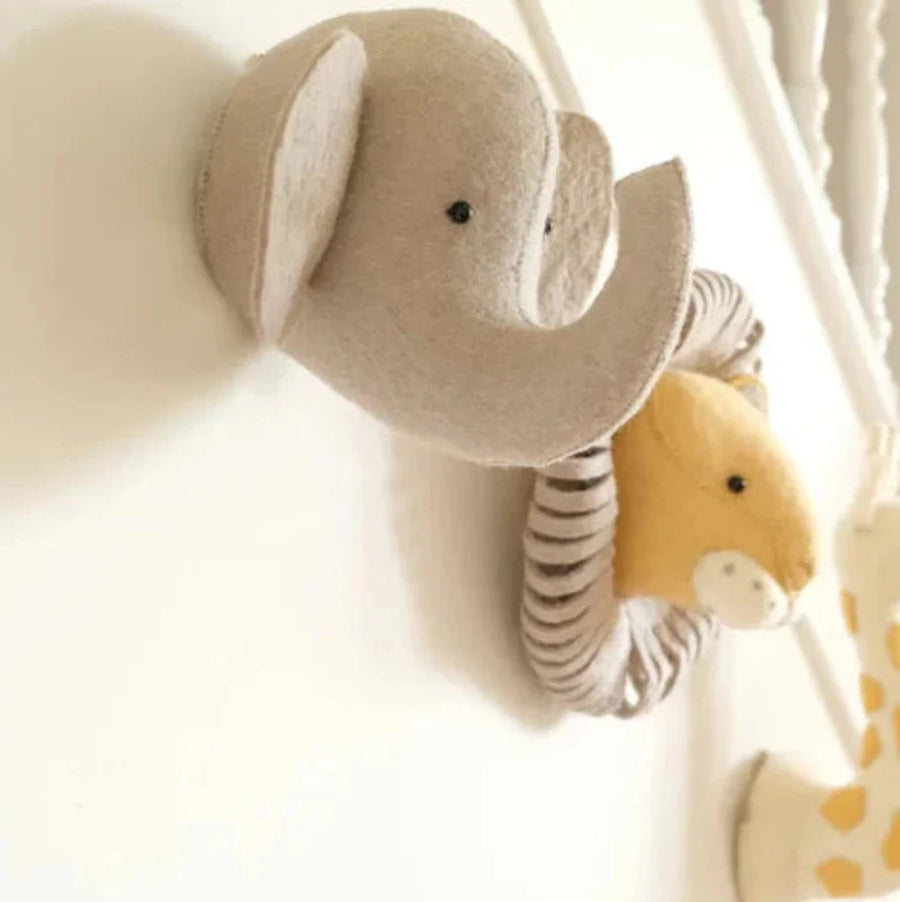 Premium mini Noahs Ark elephant head, stylish neutral nursery decor, handcrafted animal wall art, easy to hang with bamboo hook by Ella James at brixbailey.com