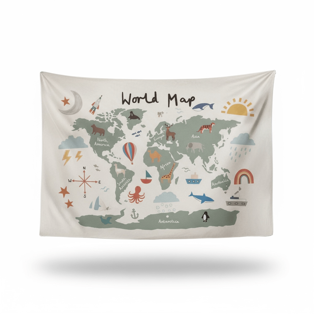 Children's World Map Wall Hanging 80 x 60 cm