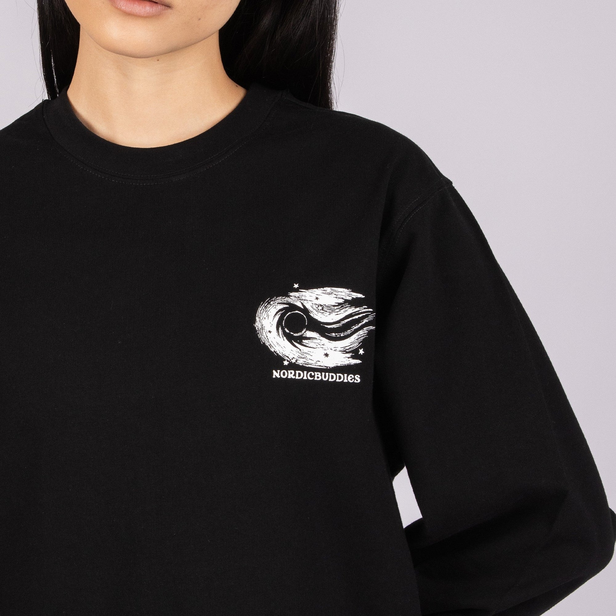 Long Sleeve Black Shirt with Whimsical Moomin Illustration