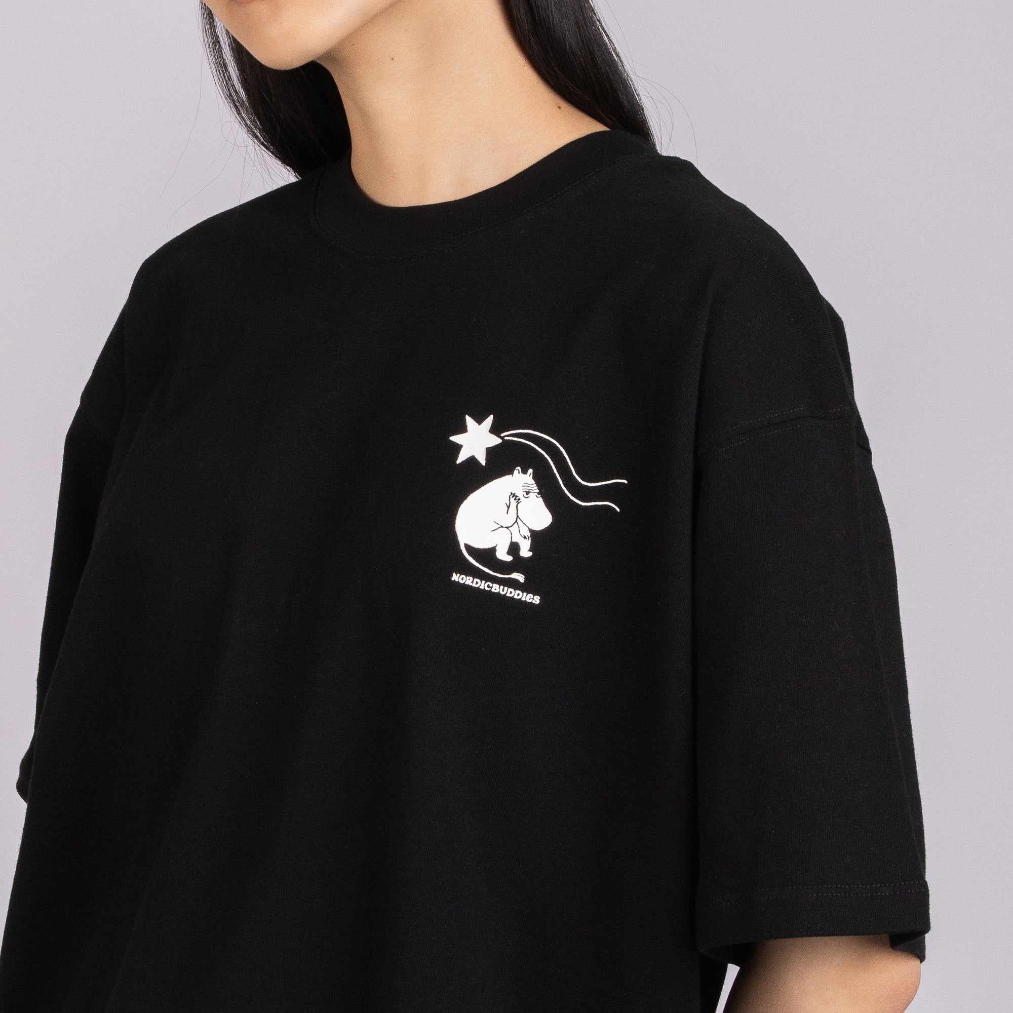 Black Unisex T Shirt with Moomin Novels Graphic