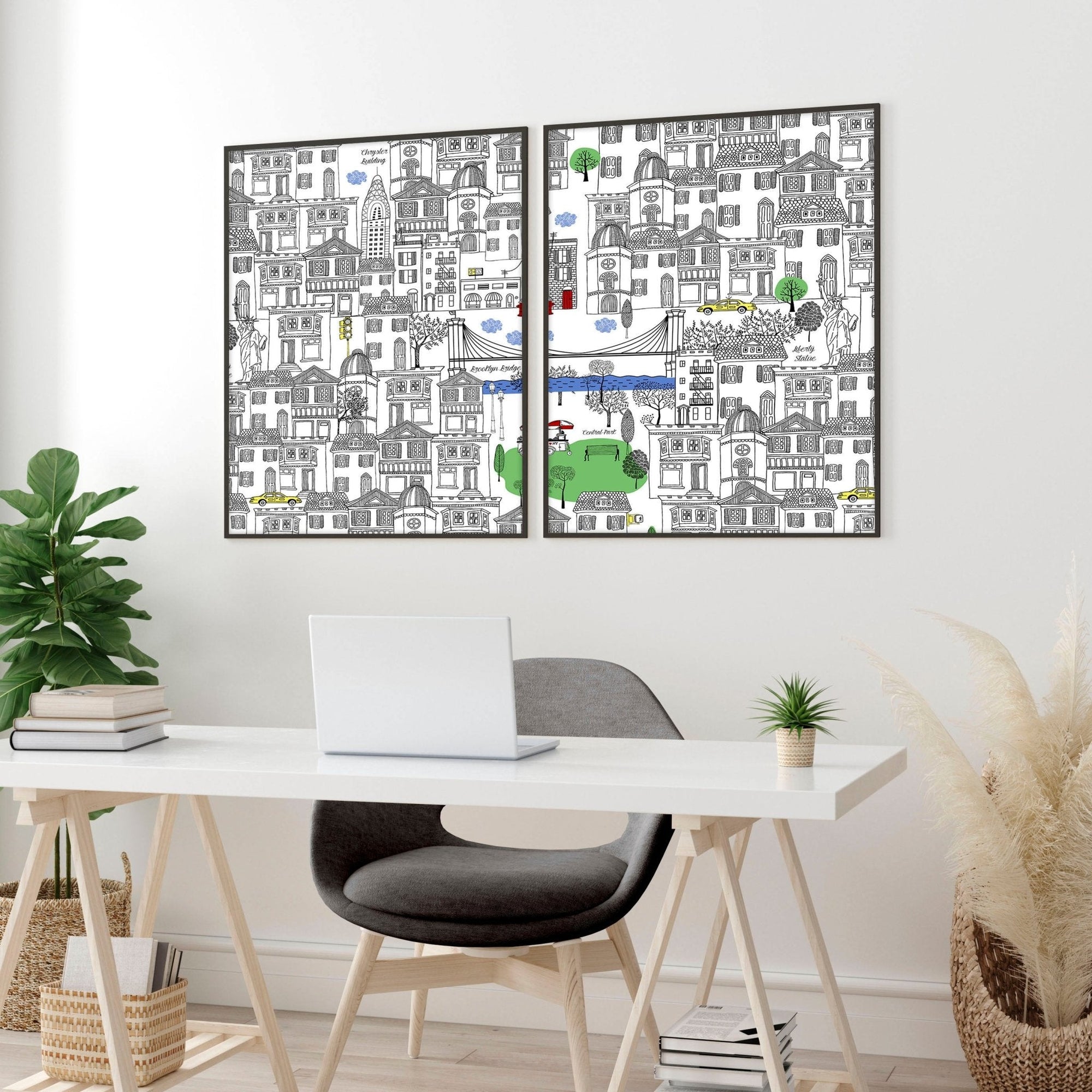 NY city posters | Set of 2 wall art prints for office decor