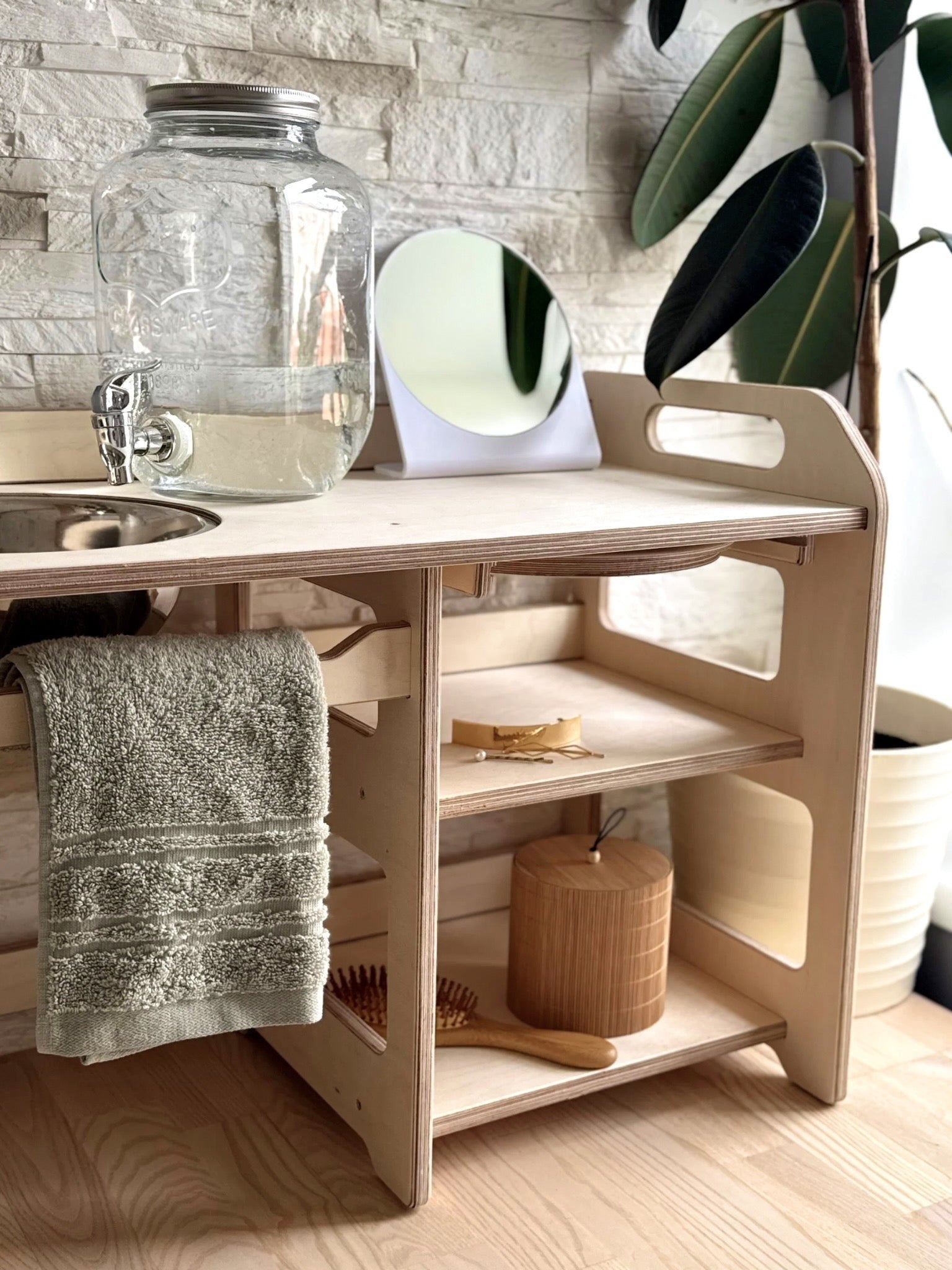 Montessori Wooden Washbasin for Toddlers with Storage