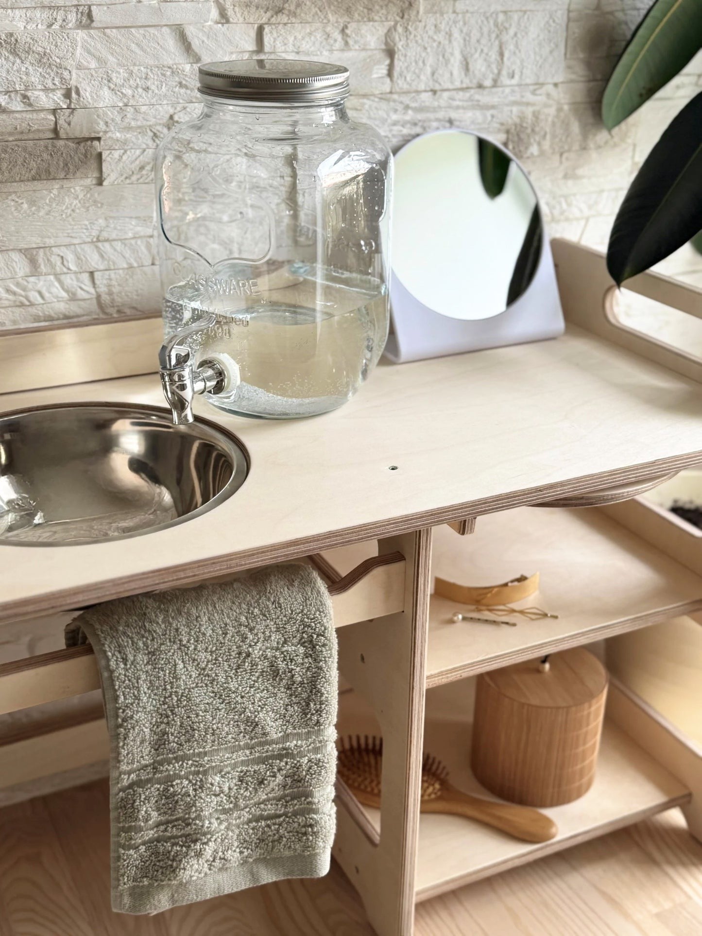 Montessori Wooden Washbasin for Toddlers with Storage