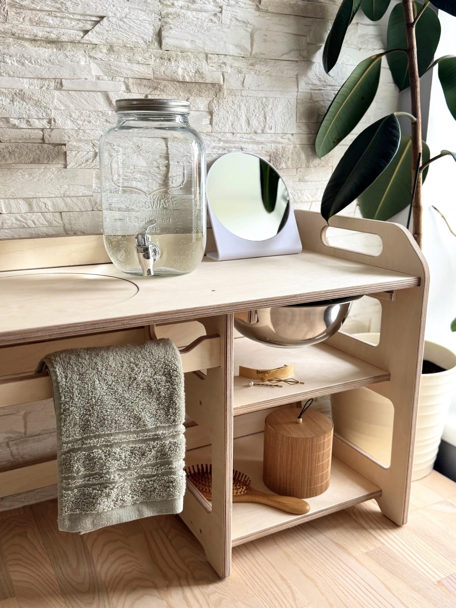 Montessori Wooden Washbasin for Toddlers with Storage