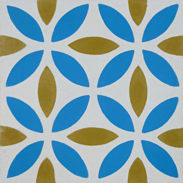 Premium OASIS Cement Tile in yellow and blue, timeless elegant handcrafted floor and wall tiles, best-selling bathroom and kitchen tiles, needs sealing by Maria Starling Design at brixbailey.com