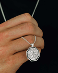 Octagon Vegvisir Viking Rune Personalised Silver Necklace