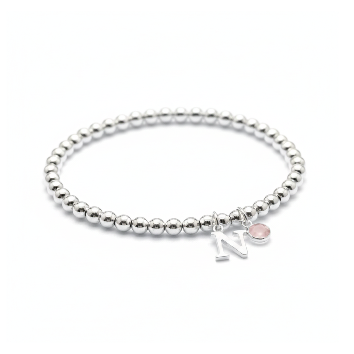 Initial &amp; October Birthstone Bracelet | Personalised Stretch Bead Bracelet