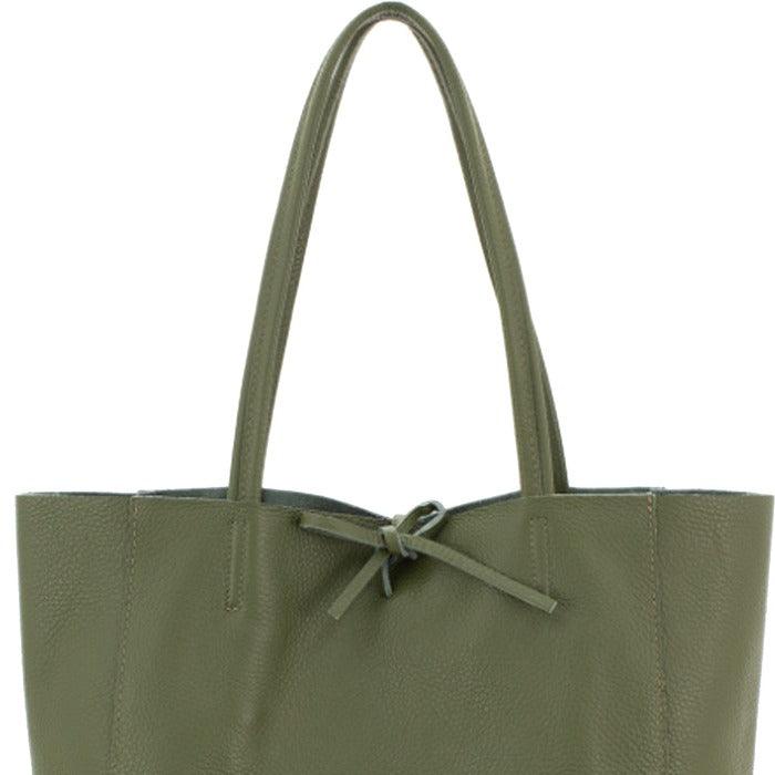 Olive Pebbled Leather Tote Shopper - Brix + Bailey