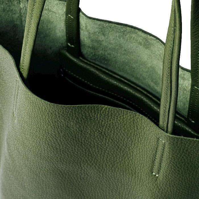 Olive Pebbled Leather Tote Shopper - Brix + Bailey