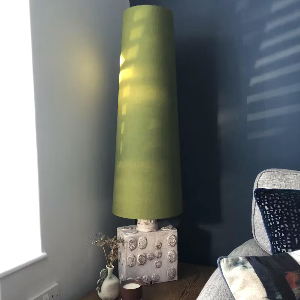 Olive Linen Lampshade | Extra Tall Cone Light Shade | Bespoke Handmade UK
