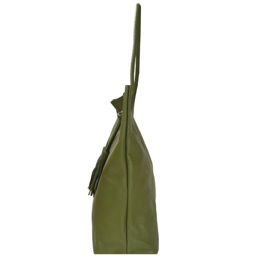 Olive Green Drawcord Leather Hobo Shoulder Bag Brix Bailey Ethical Sustainable Leather Bag Brand