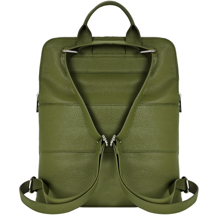 Olive Green Leather Flap Pocket Backpack Brix and Bailey Ethical Leather Backpack Brand