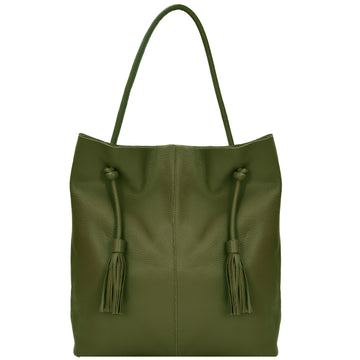 Olive Green Drawcord Leather Hobo Shoulder Bag Brix Bailey Ethical Sustainable Leather Bag Brand