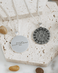 Aztec Ollin Travel Mandala Personalised Silver Necklace