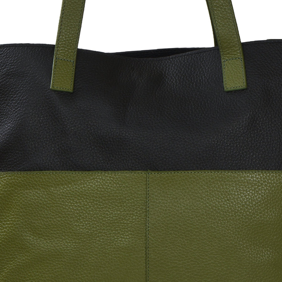 Olive And Black Two Tone Leather Tote Brix and Bailey Ethical Bag Brand 