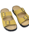 Yellow Leather Slide Sandals