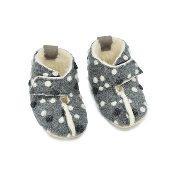 Children's Natural Felt Wool-Lined Slippers with Velcro