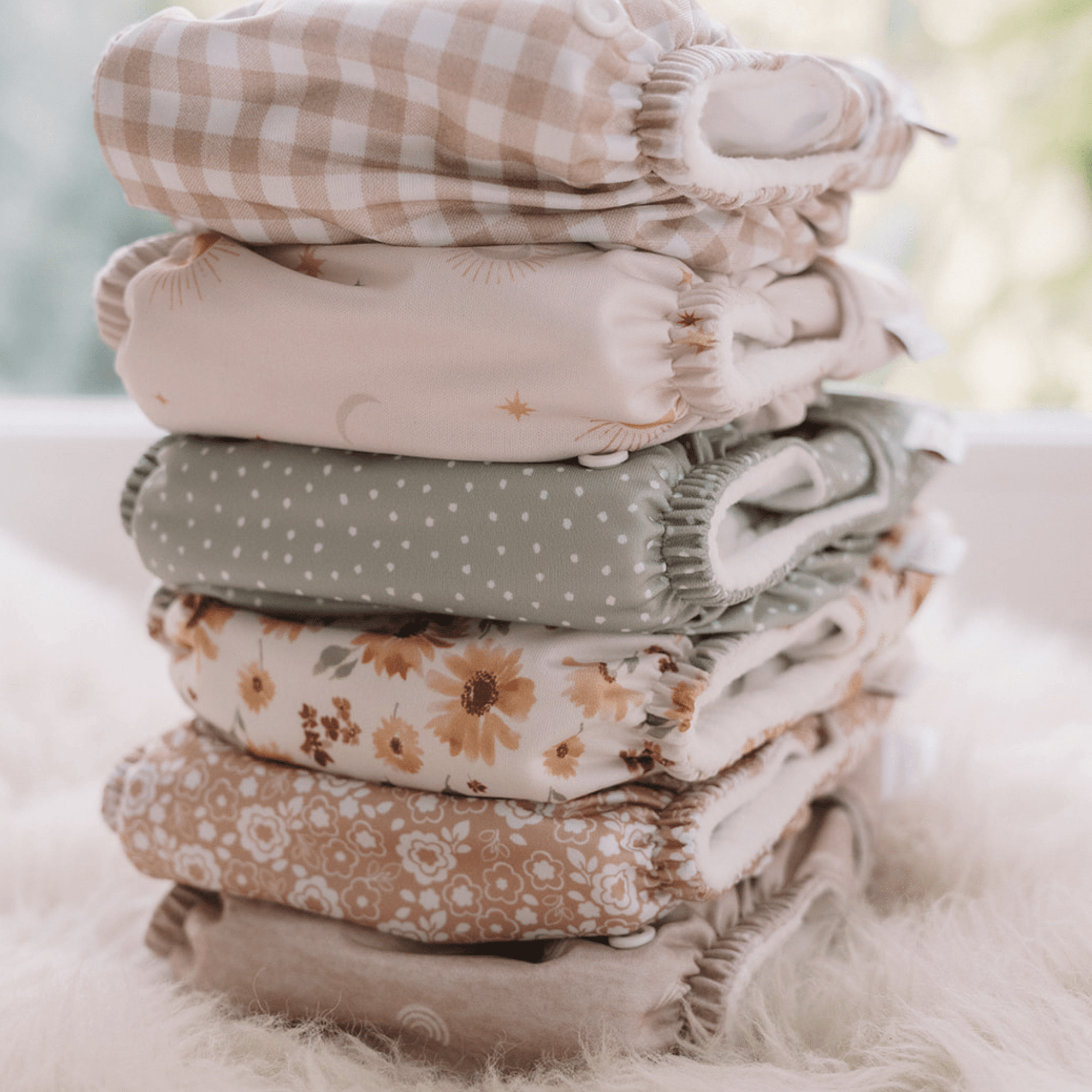 One Size All-In-One Reusable Cloth Nappy - Gingham Taupe