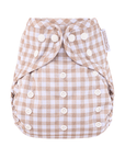 One Size Reusable Cloth Nappy Wrap - Gingham Taupe