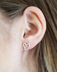 Open Heart Silver Stud Earrings