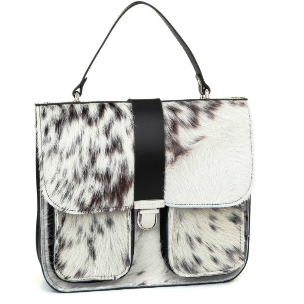 NEW Ivory Calf Hair Leather Top Handle Bag