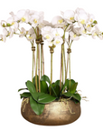 Faux White Orchid Arrangement In Matte Gold Planter